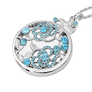 Blue Austrian Crystal and Glass Pendant Necklace in Silvertone 24 Inches