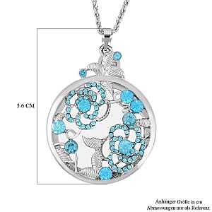 Blue Austrian Crystal and Glass Pendant Necklace in Silvertone 24 Inches