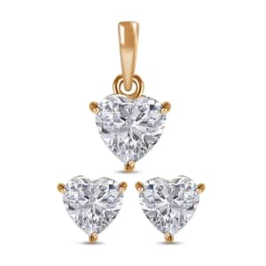Luxoro Moissanite Jewelry Set, 10K Yellow Gold Jewelry Set, Moissanite Heart Shape Pendant, Moissanite Heart Shape Stud Earrings 1.75 ctw