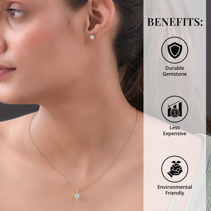 Luxoro Moissanite Jewelry Set, 10K Yellow Gold Jewelry Set, Moissanite Heart Shape Pendant, Moissanite Heart Shape Stud Earrings 1.75 ctw