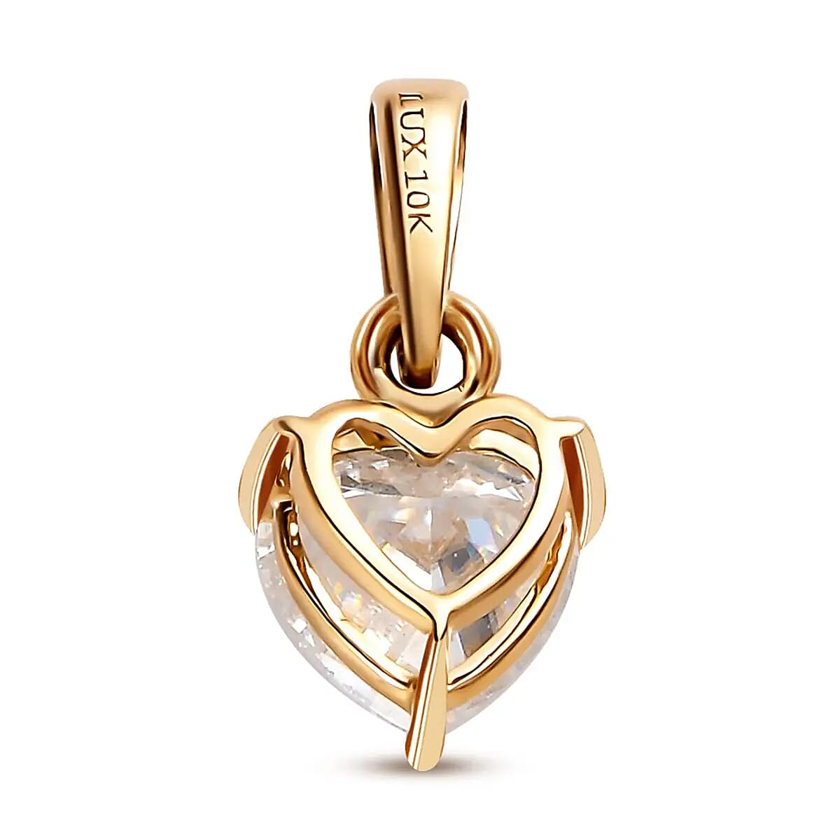 Luxoro Moissanite Jewelry Set, 10K Yellow Gold Jewelry Set, Moissanite Heart Shape Pendant, Moissanite Heart Shape Stud Earrings 1.75 ctw