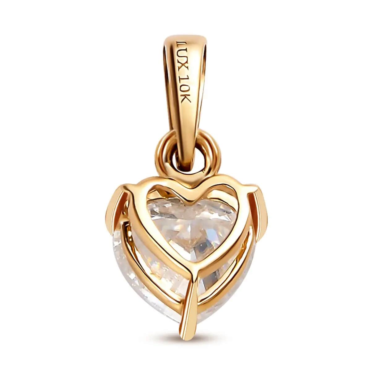 LUXORO 10K Yellow Gold Moissanite (Hrt 6mm) Heart Shape Pendant and Solitaire Stud Earrings 1.57 ctw image number 4