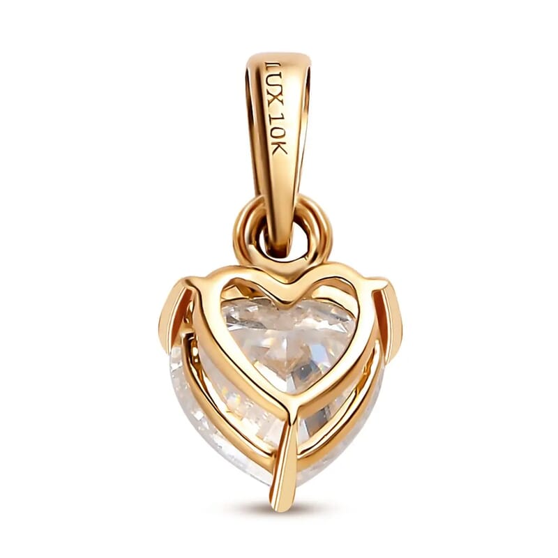 Luxoro Moissanite Jewelry Set, 10K Yellow Gold Jewelry Set, Moissanite Heart Shape Pendant, Moissanite Heart Shape Stud Earrings 1.75 ctw