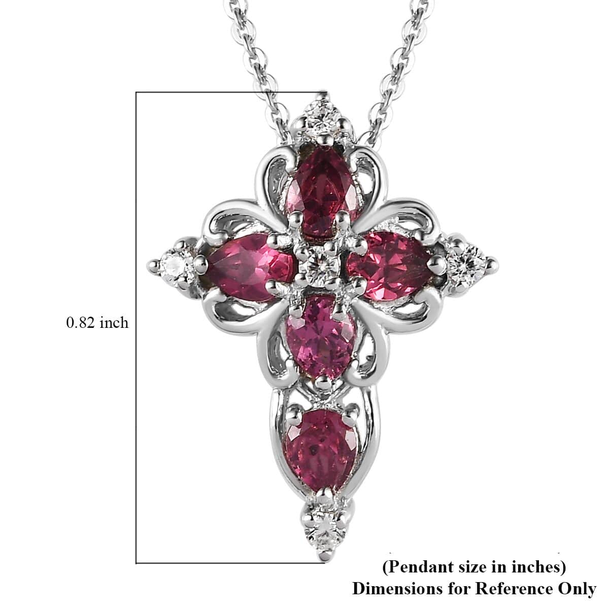 Natural Wine Garnet Necklace in Sterling Silver, White Zircon Necklace, Cross Pendant, Religious Jewelry (20 Inches) 1.25 ctw image number 6