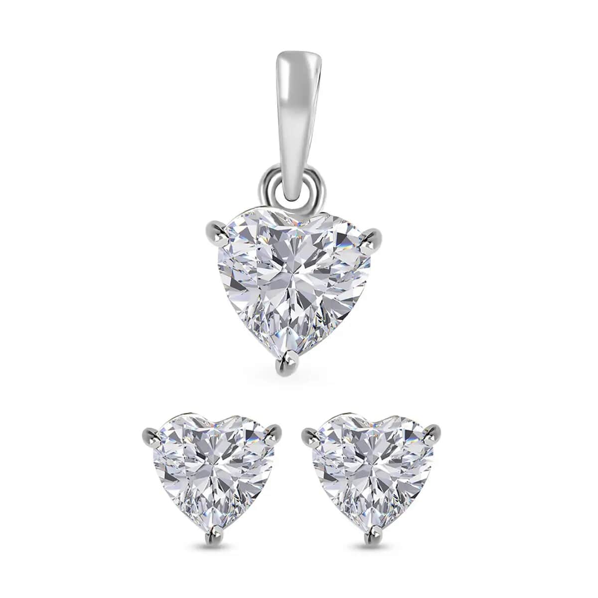 Luxoro Moissanite Jewelry Set,10K White Gold Jewelry Set, Moissanite Heart Shape Pendant, Moissanite Heart Shape Stud Earrings 1.75 ctw image number 0