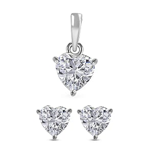 Luxoro Moissanite Jewelry Set,10K White Gold Jewelry Set, Moissanite Heart Shape Pendant, Moissanite Heart Shape Stud Earrings 1.75 ctw