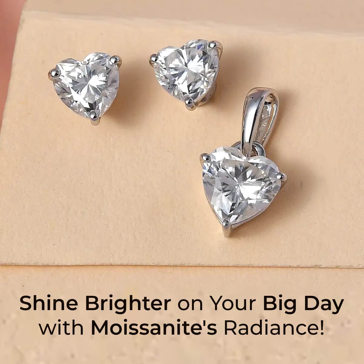 Luxoro Moissanite Jewelry Set,10K White Gold Jewelry Set, Moissanite Heart Shape Pendant, Moissanite Heart Shape Stud Earrings 1.75 ctw image number 1