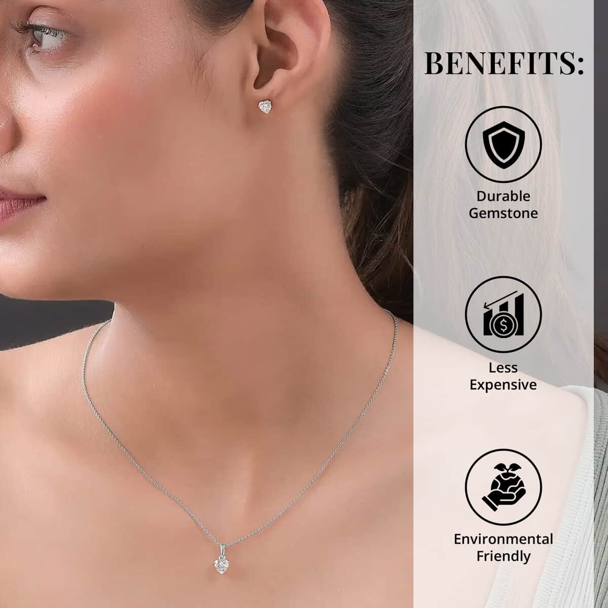 Luxoro Moissanite Jewelry Set,10K White Gold Jewelry Set, Moissanite Heart Shape Pendant, Moissanite Heart Shape Stud Earrings 1.75 ctw image number 3