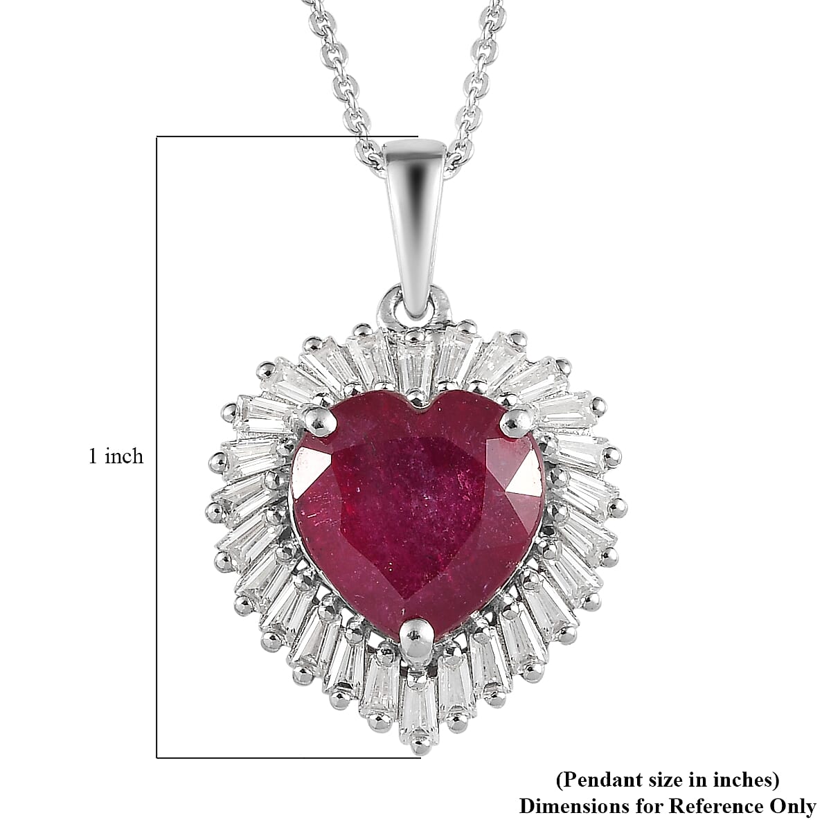 AAA Niassa Ruby (FF) and Moissanite 6.15 ctw Heart Halo Pendant Necklace 20 Inches in Platinum Over Sterling Silver