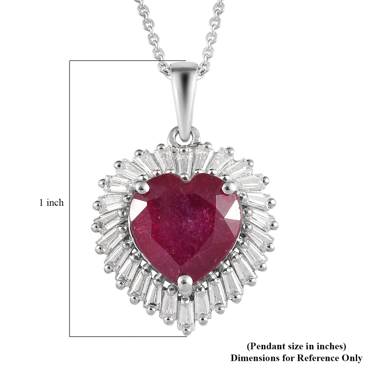 AAA Niassa Ruby (FF) and Moissanite 6.15 ctw Heart Halo Pendant Necklace 20 Inches in Platinum Over Sterling Silver image number 6