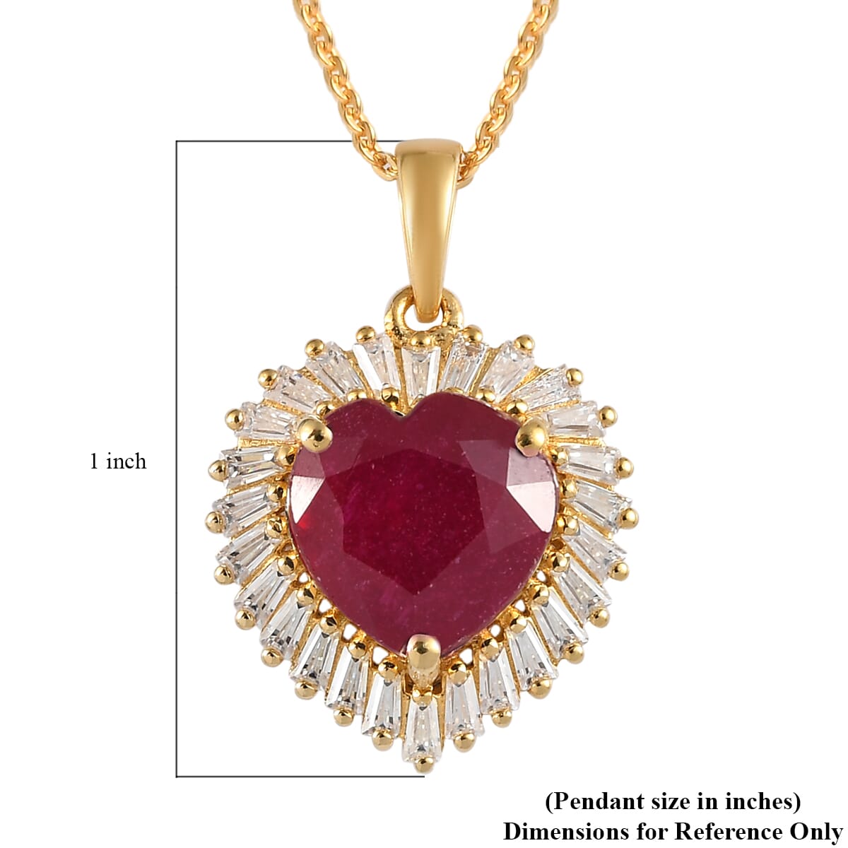 AAA Niassa Ruby (FF) and Moissanite 6.15 ctw Heart Halo Pendant Necklace 20 Inches in Vermeil Yellow Gold Over Sterling Silver image number 6