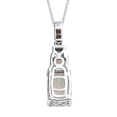 Premium Ethiopian Welo Opal and Natural Champagne Diamond Pendant Necklace 20 Inches in Platinum Over Sterling Silver 2.70 ctw