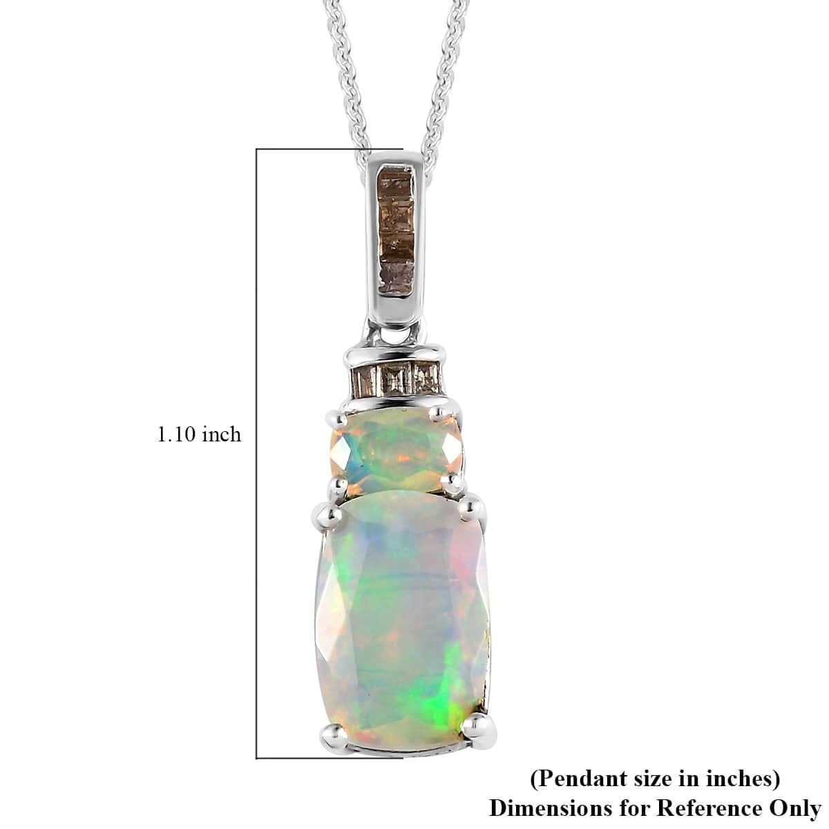 AAA Ethiopian Welo Opal and Natural Champagne Diamond Pendant Necklace 20 Inches in Rhodium & Platinum Over Sterling Silver 2.70 ctw image number 6