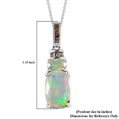 Premium Ethiopian Welo Opal and Natural Champagne Diamond Pendant Necklace 20 Inches in Platinum Over Sterling Silver 2.70 ctw