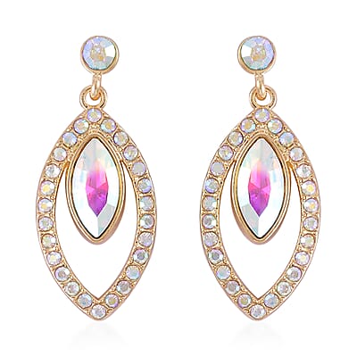 Aurora Borealis Color Glass and Austrian Crystal Necklace and Earrings in Goldtone 20-22 Inches