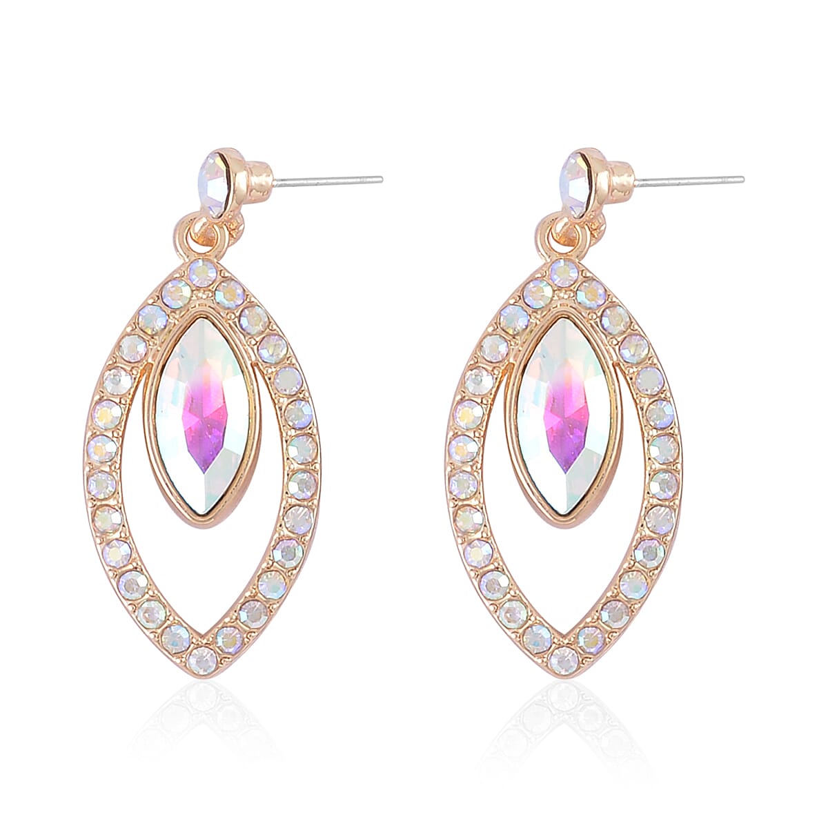 Aurora Borealis Color Glass and Austrian Crystal Necklace and Earrings in Goldtone 20-22 Inches