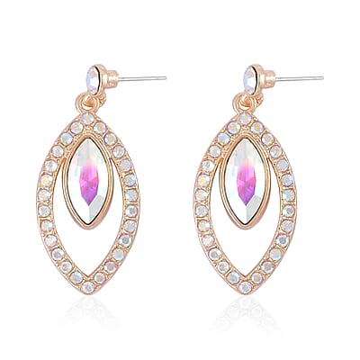 Aurora Borealis Color Glass and Austrian Crystal Necklace and Earrings in Goldtone 20-22 Inches