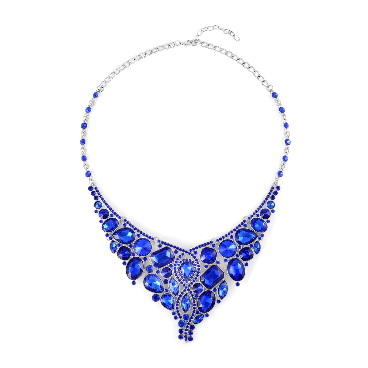 Sapphire Color Glass and Austrian Crystal Necklace 20-22 Inches and Earrings in Silvertone image number 2