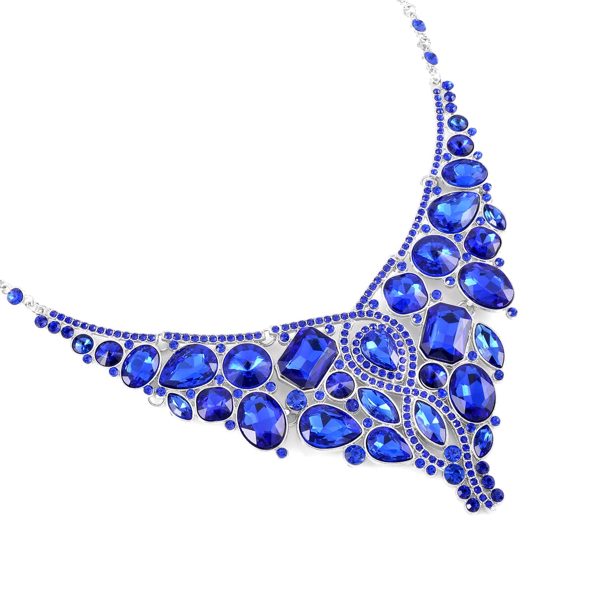 Sapphire Color Glass and Austrian Crystal Necklace 20-22 Inches and Earrings in Silvertone image number 3