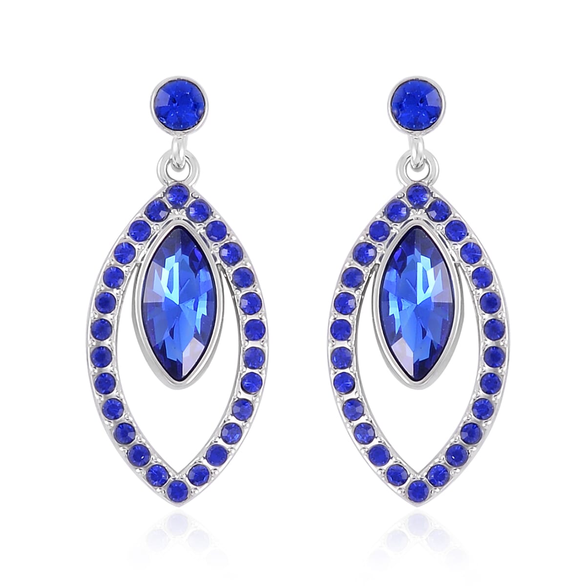Sapphire Color Glass and Austrian Crystal Necklace 20-22 Inches and Earrings in Silvertone image number 5