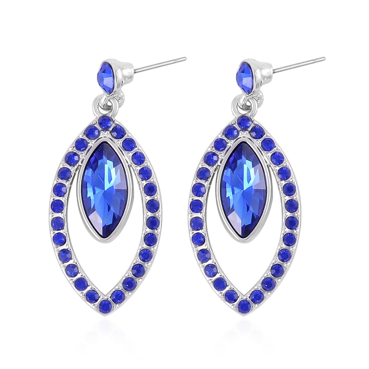 Sapphire Color Glass and Austrian Crystal Necklace 20-22 Inches and Earrings in Silvertone image number 6