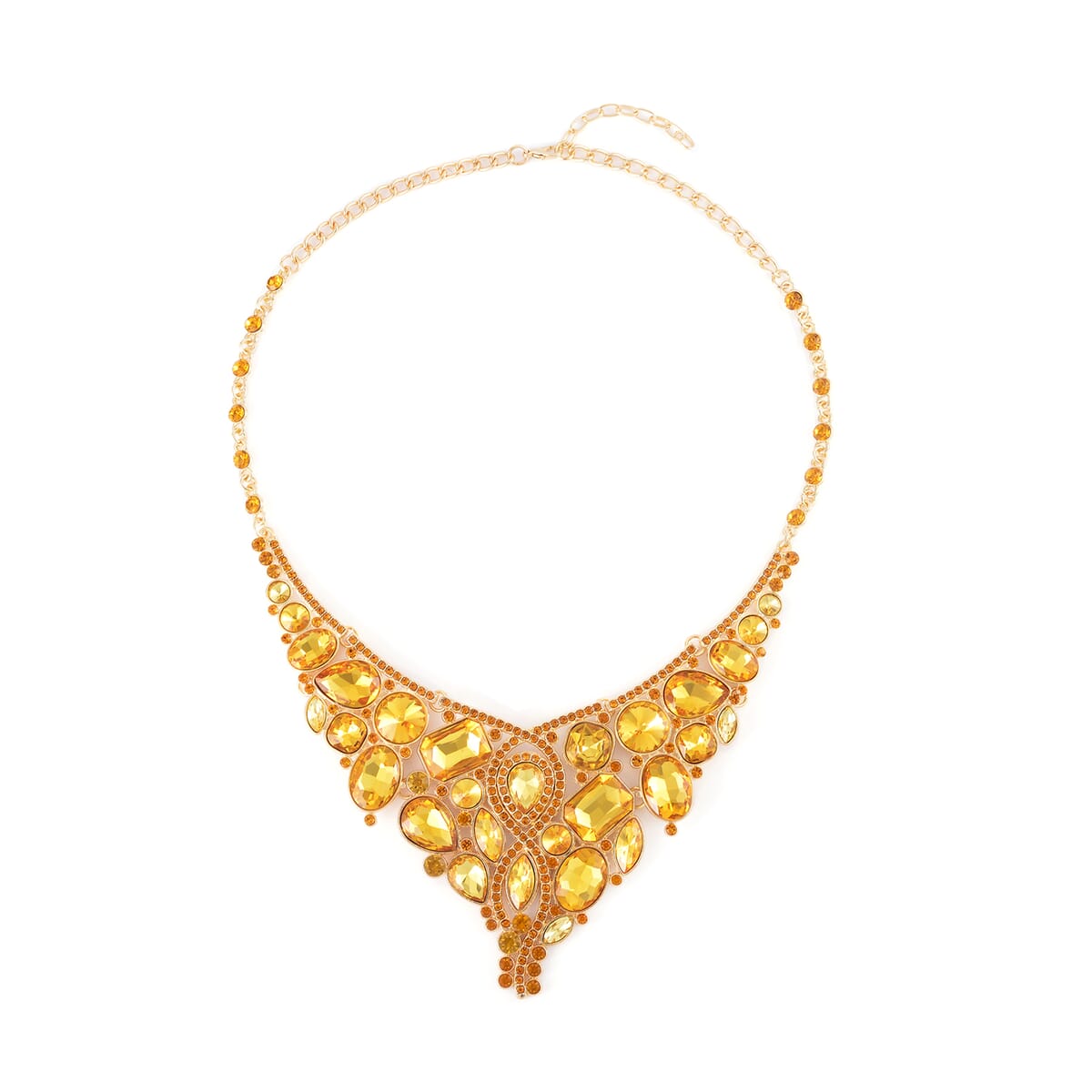 Yellow Diamond Color Glass and Yellow Austrian Crystal Necklace 20-22 Inches and Earrings in Goldtone image number 2