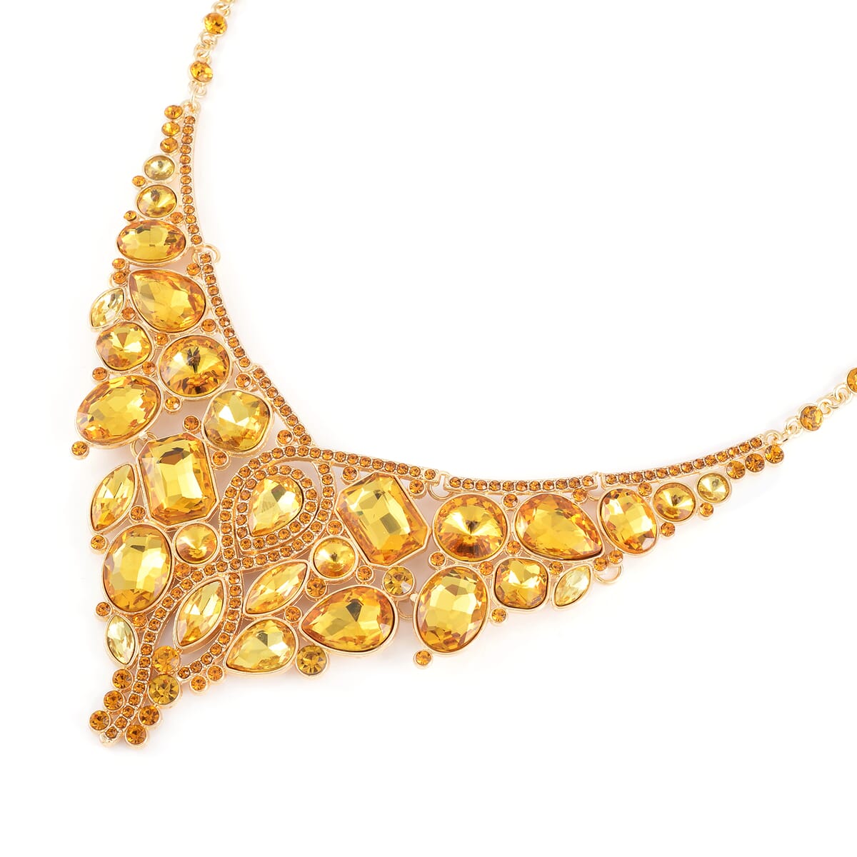 Yellow Diamond Color Glass and Yellow Austrian Crystal Necklace 20-22 Inches and Earrings in Goldtone image number 3