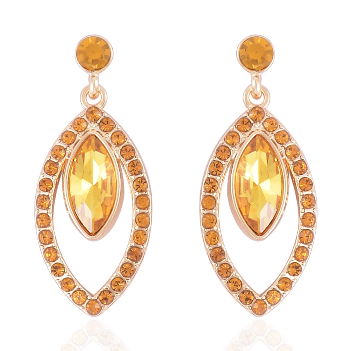 Yellow Diamond Color Glass and Yellow Austrian Crystal Necklace 20-22 Inches and Earrings in Goldtone image number 5