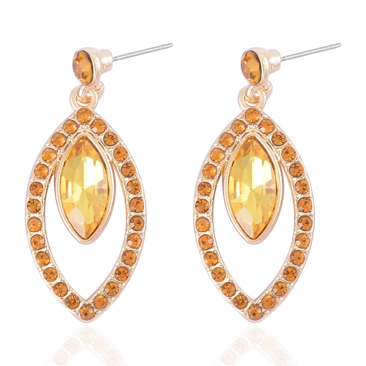 Yellow Diamond Color Glass and Yellow Austrian Crystal Necklace 20-22 Inches and Earrings in Goldtone image number 6