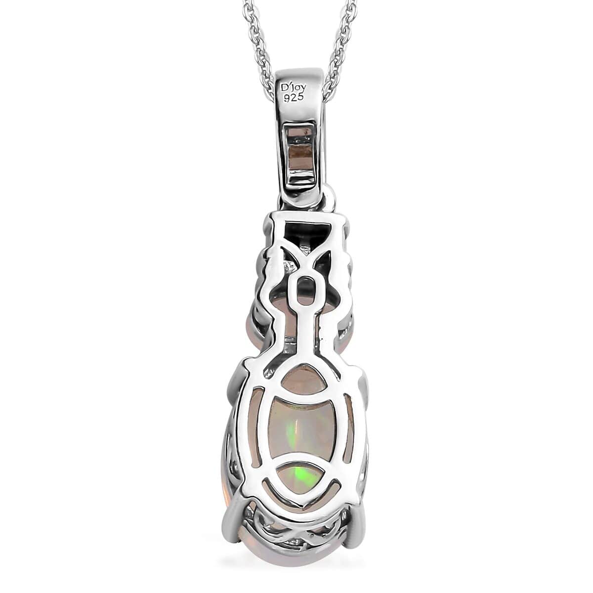 Premium Ethiopian Welo Opal and Natural Champagne Diamond Pendant Necklace 20 Inches in Rhodium & Platinum Over Sterling Silver 2.30 ctw image number 4