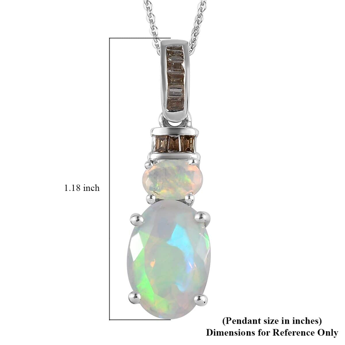 Premium Ethiopian Welo Opal and Natural Champagne Diamond Pendant Necklace 20 Inches in Rhodium & Platinum Over Sterling Silver 2.30 ctw image number 6