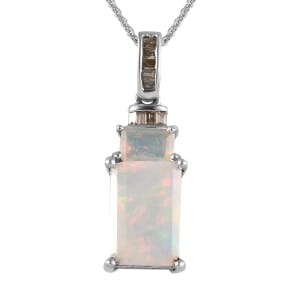 Premium Ethiopian Welo Opal and Natural Champagne Diamond Pendant Necklace 20 Inches in Platinum Over Sterling Silver 3.00 ctw