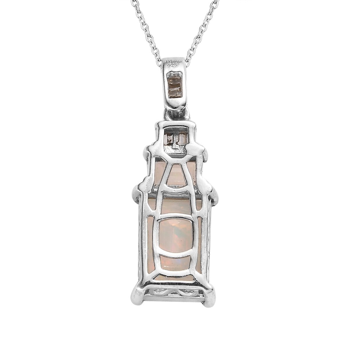 Premium Ethiopian Welo Opal and Natural Champagne Diamond Pendant Necklace 20 Inches in Platinum Over Sterling Silver 3.00 ctw image number 4