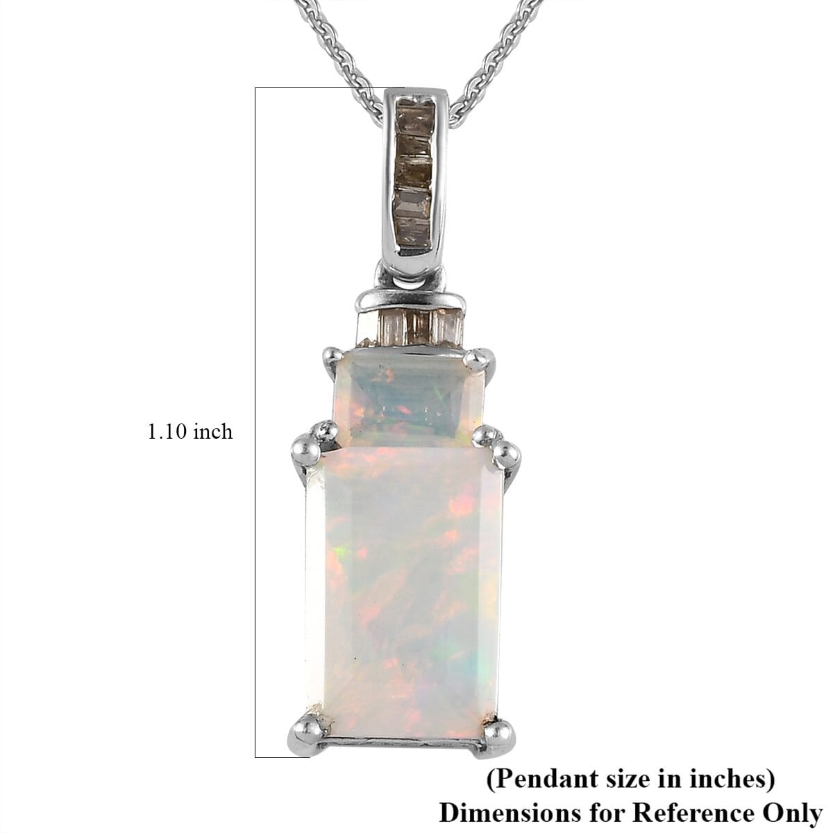 Premium Ethiopian Welo Opal and Natural Champagne Diamond Pendant Necklace 20 Inches in Platinum Over Sterling Silver 3.00 ctw image number 5