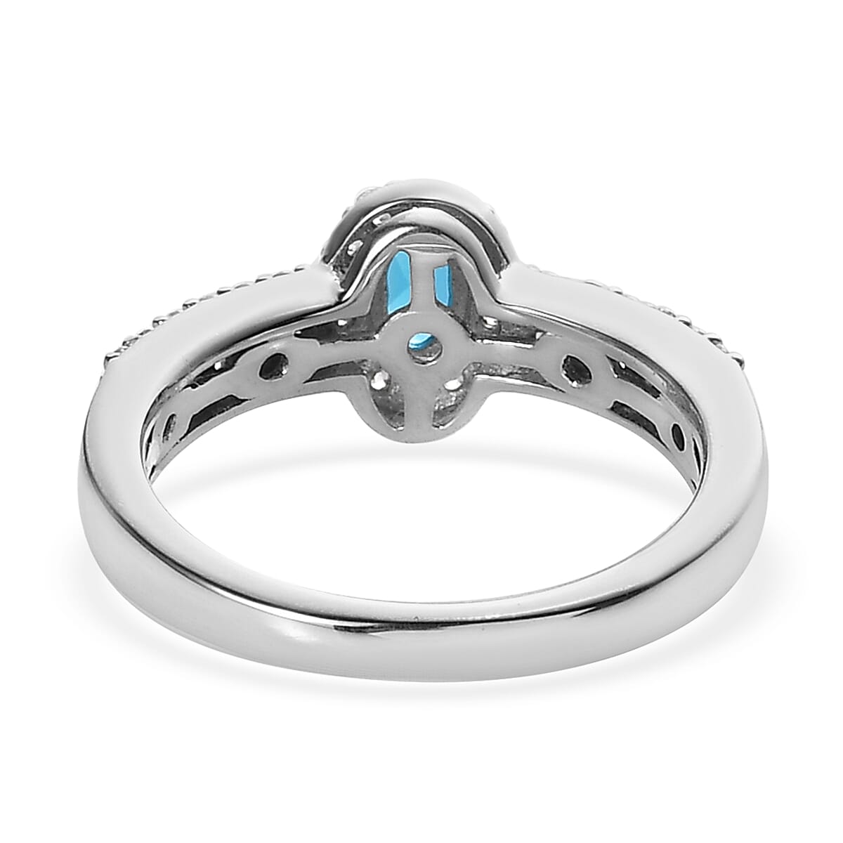 Malgache Neon Apatite and White Zircon Halo Ring (Size 5.00) and Pendant Necklace 20In in Platinum Over Sterling Silver 1.15 ctw
