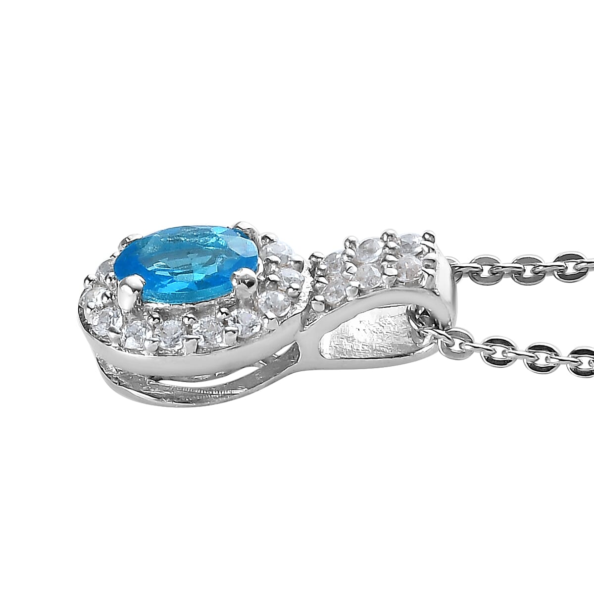 Malgache Neon Apatite and White Zircon Halo Ring (Size 5.00) and Pendant Necklace 20In in Platinum Over Sterling Silver 1.15 ctw
