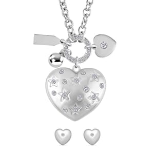 White Austrian Crystal Set of Earrings and Necklace 29-31 Inches in Silvertone