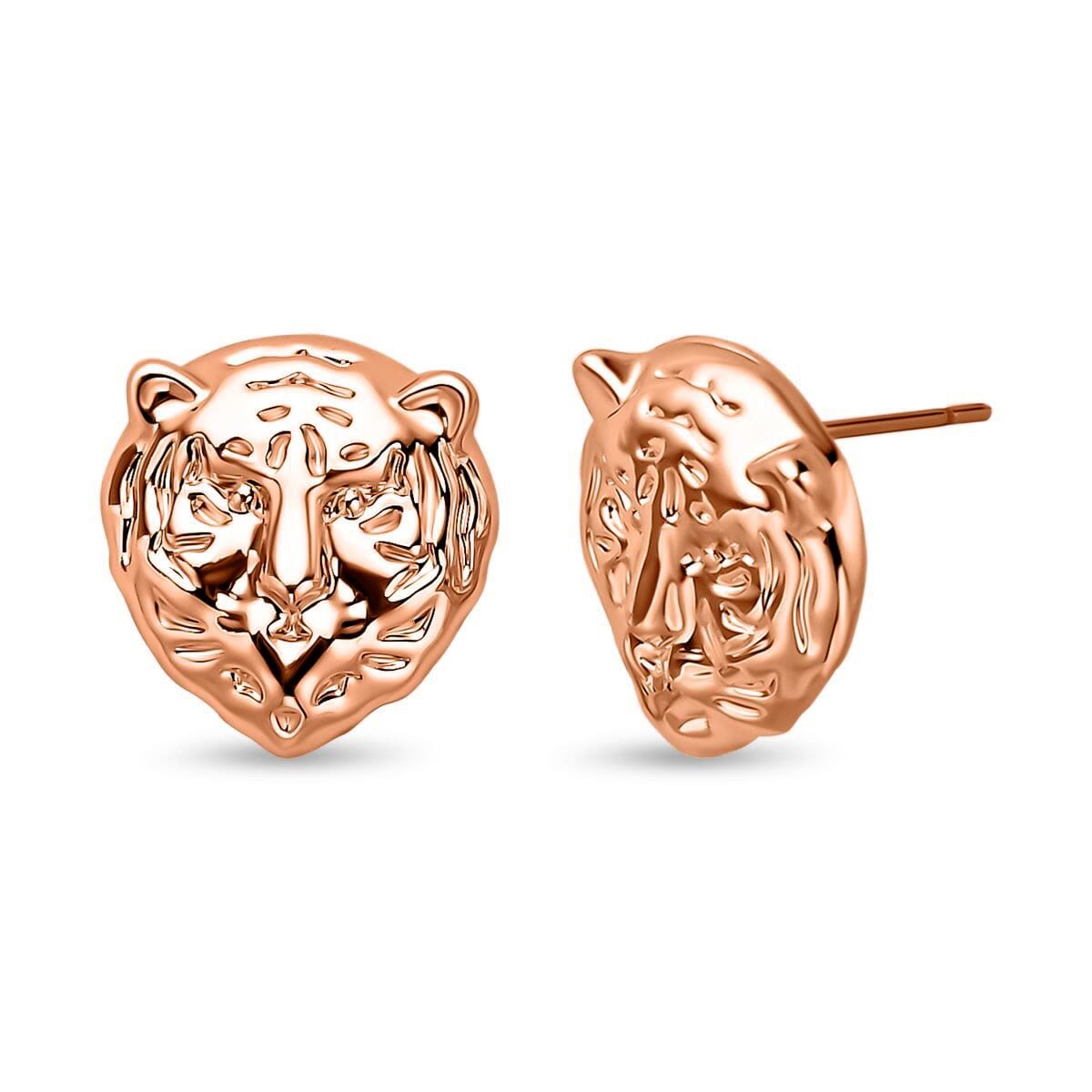 White and Black Austrian Crystal Earrings and Tiger Pendant Necklace 28-30 Inches in Rosetone image number 5