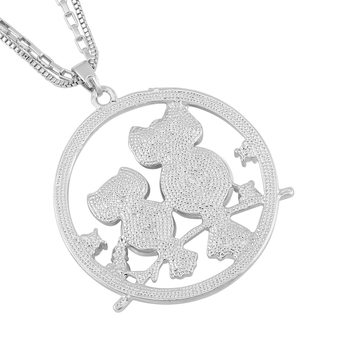 Lab Created White Cat's Eye, White and Black Austrian Crystal Owl Pendant Necklace (28-30 Inches) in Silvertone image number 3