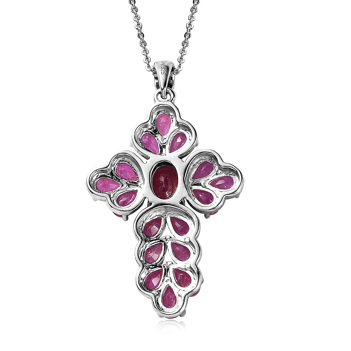 Niassa Ruby (FF) Cross Pendant Necklace 20 Inches in Platinum Over Sterling Silver 6.10 ctw image number 4