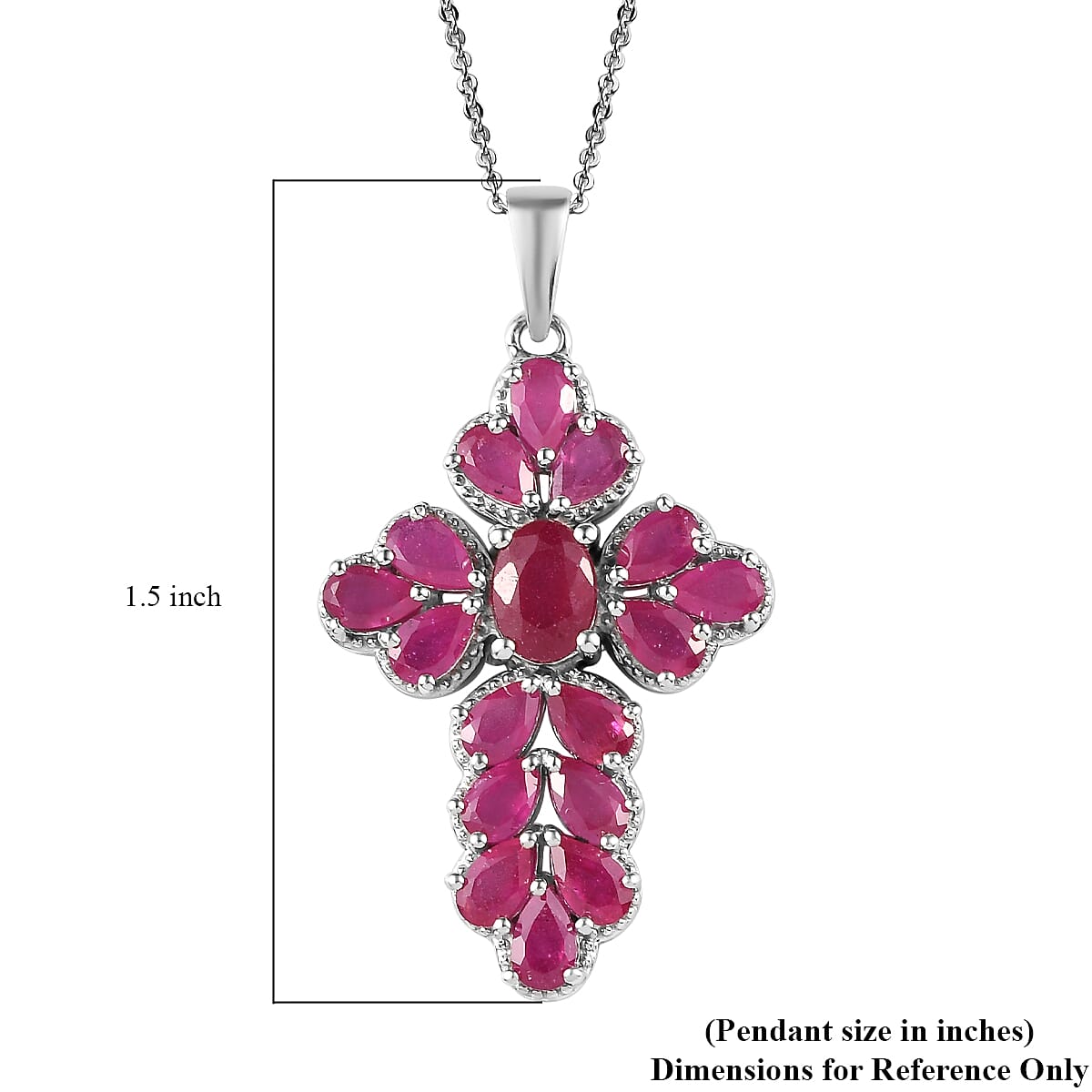 Niassa Ruby (FF) Cross Pendant Necklace 20 Inches in Platinum Over Sterling Silver 6.10 ctw image number 5