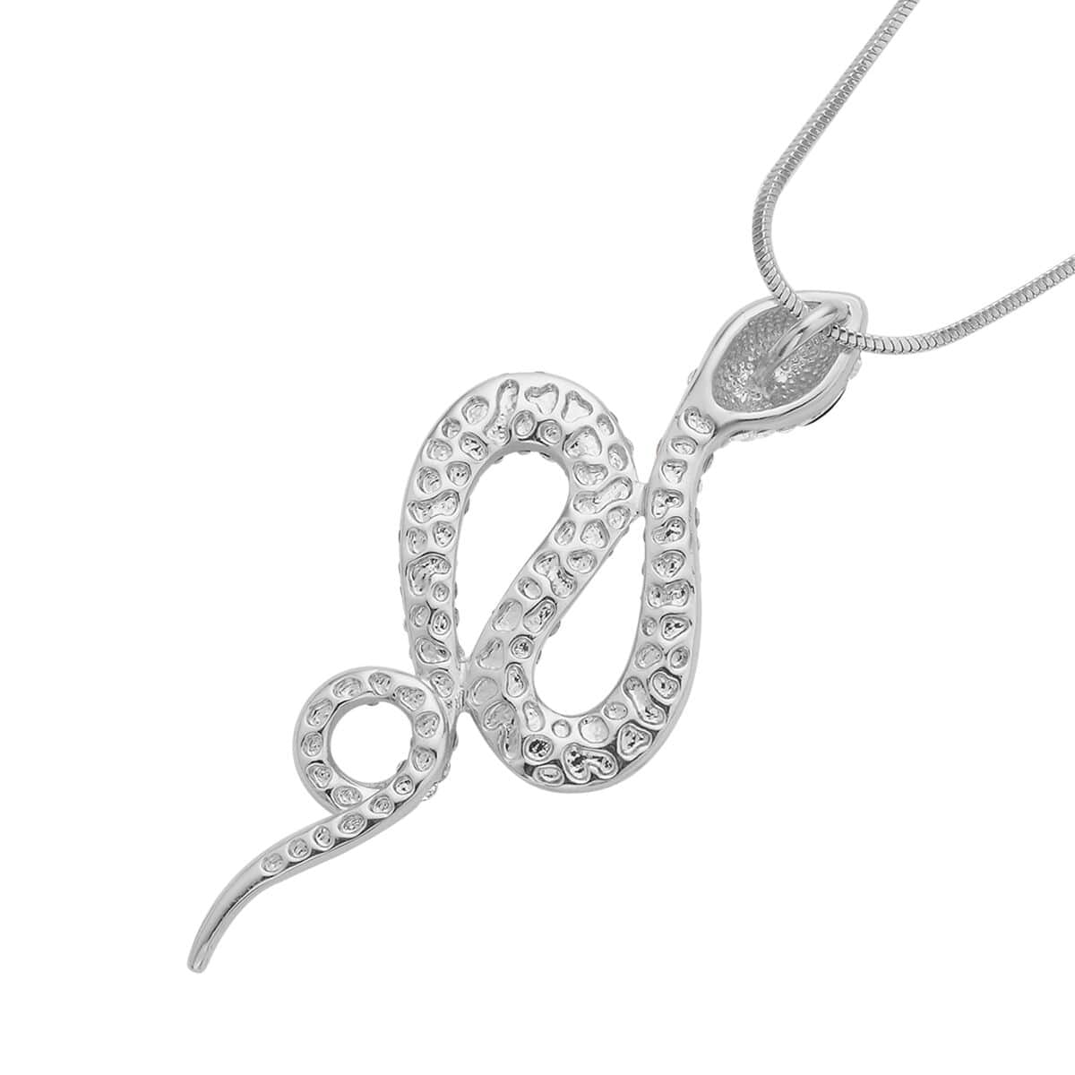 Black Glass and White Austrian Crystal Snake Pendant Necklace 28-30 Inches in Silvertone image number 3