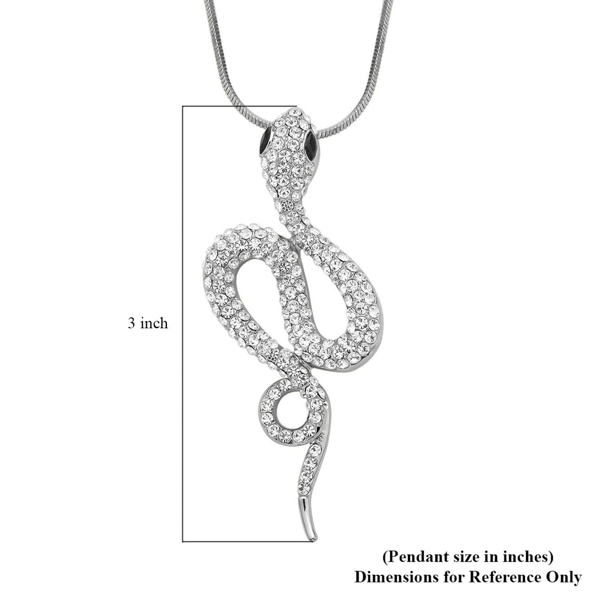 Black Glass and White Austrian Crystal Snake Pendant Necklace 28-30 Inches in Silvertone image number 4