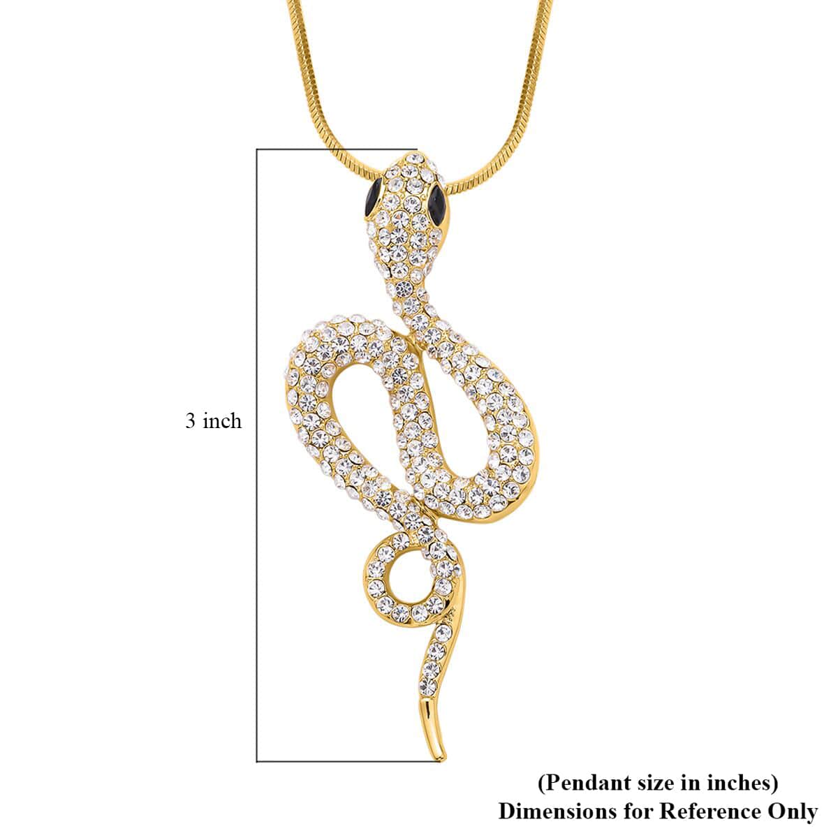 Black Glass and White Austrian Crystal Snake Pendant Necklace 28-30 Inches in Goldtone image number 4