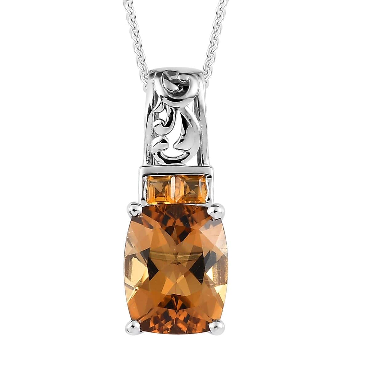 Premium Golden Scapolite and Brazilian Citrine Pendant Necklace 20 Inches in Platinum Over Sterling Silver 2.75 ctw image number 0