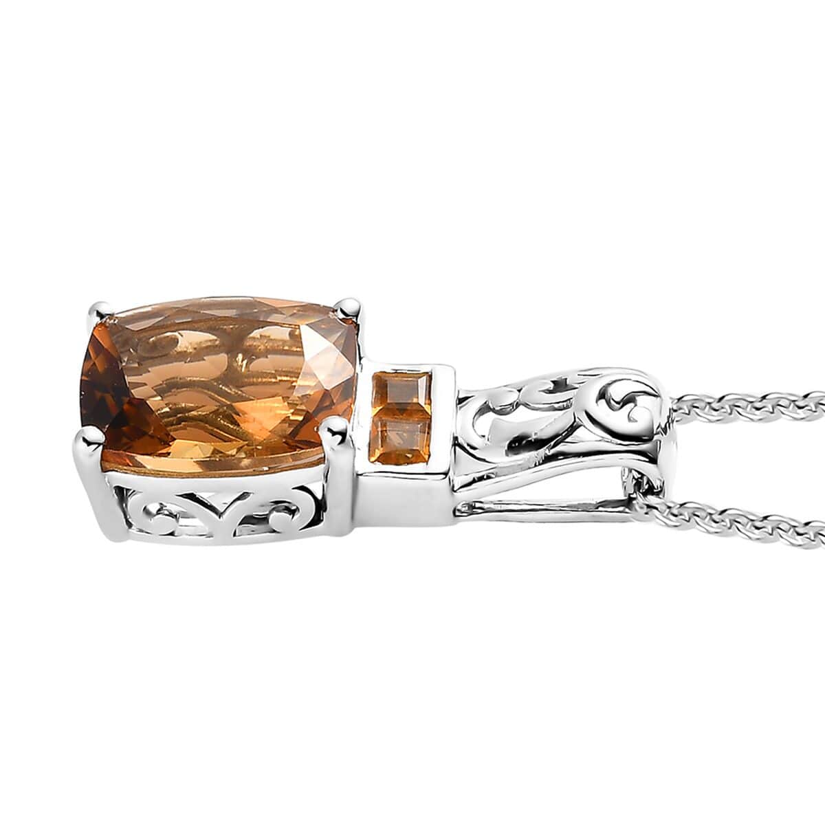 Premium Golden Scapolite and Brazilian Citrine Pendant Necklace 20 Inches in Platinum Over Sterling Silver 2.75 ctw image number 3