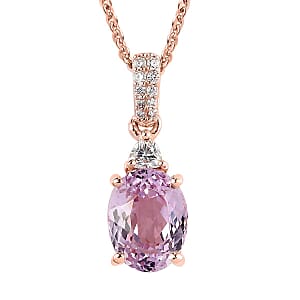 Premium Martha Rocha Kunzite and Moissanite Pendant Necklace 20 Inches in Vermeil Rose Gold Over Sterling Silver 2.65 ctw
