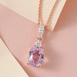 Premium Martha Rocha Kunzite and Moissanite Pendant Necklace 20 Inches in Vermeil Rose Gold Over Sterling Silver 2.65 ctw