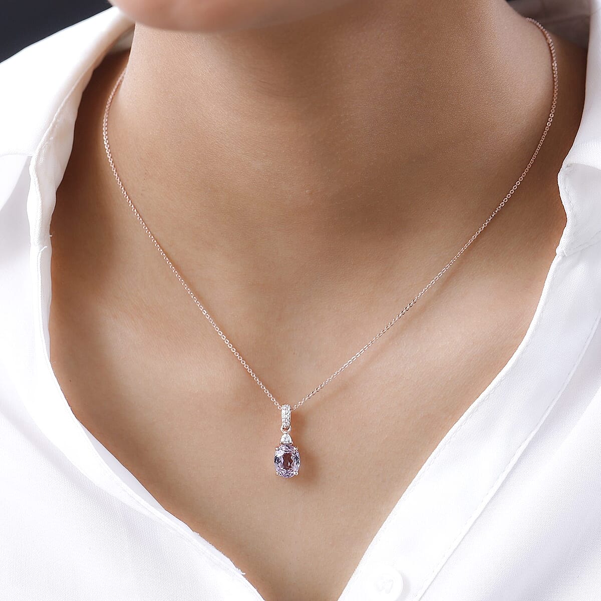 Premium Martha Rocha Kunzite and Moissanite Pendant Necklace 20 Inches in Vermeil Rose Gold Over Sterling Silver 2.65 ctw image number 2