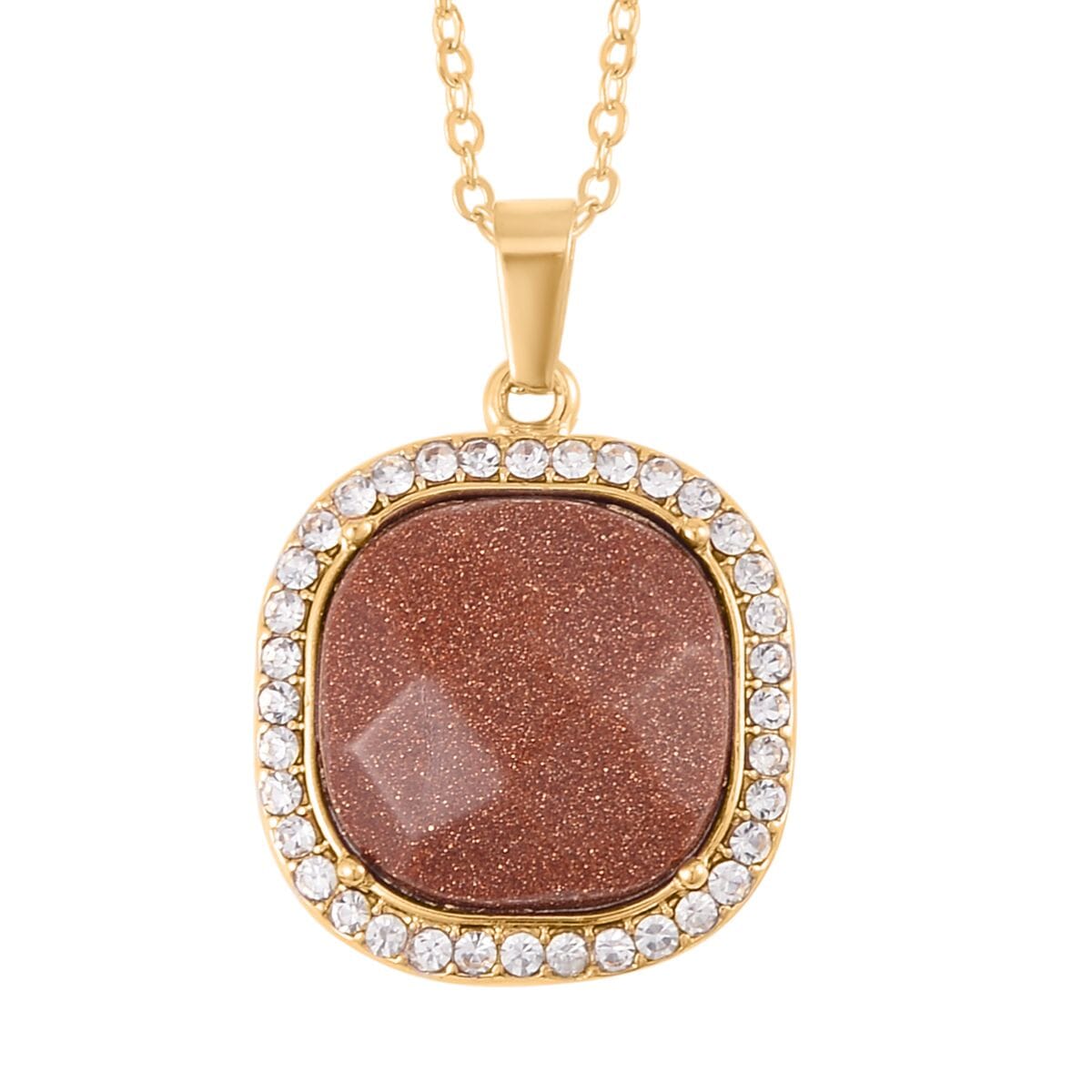 Gold Sandstone and Austrian Crystal Dangle Earrings, Halo Ring (Size 6.0) and Pendant Necklace 20 Inches in Goldtone 14.00 ctw image number 5